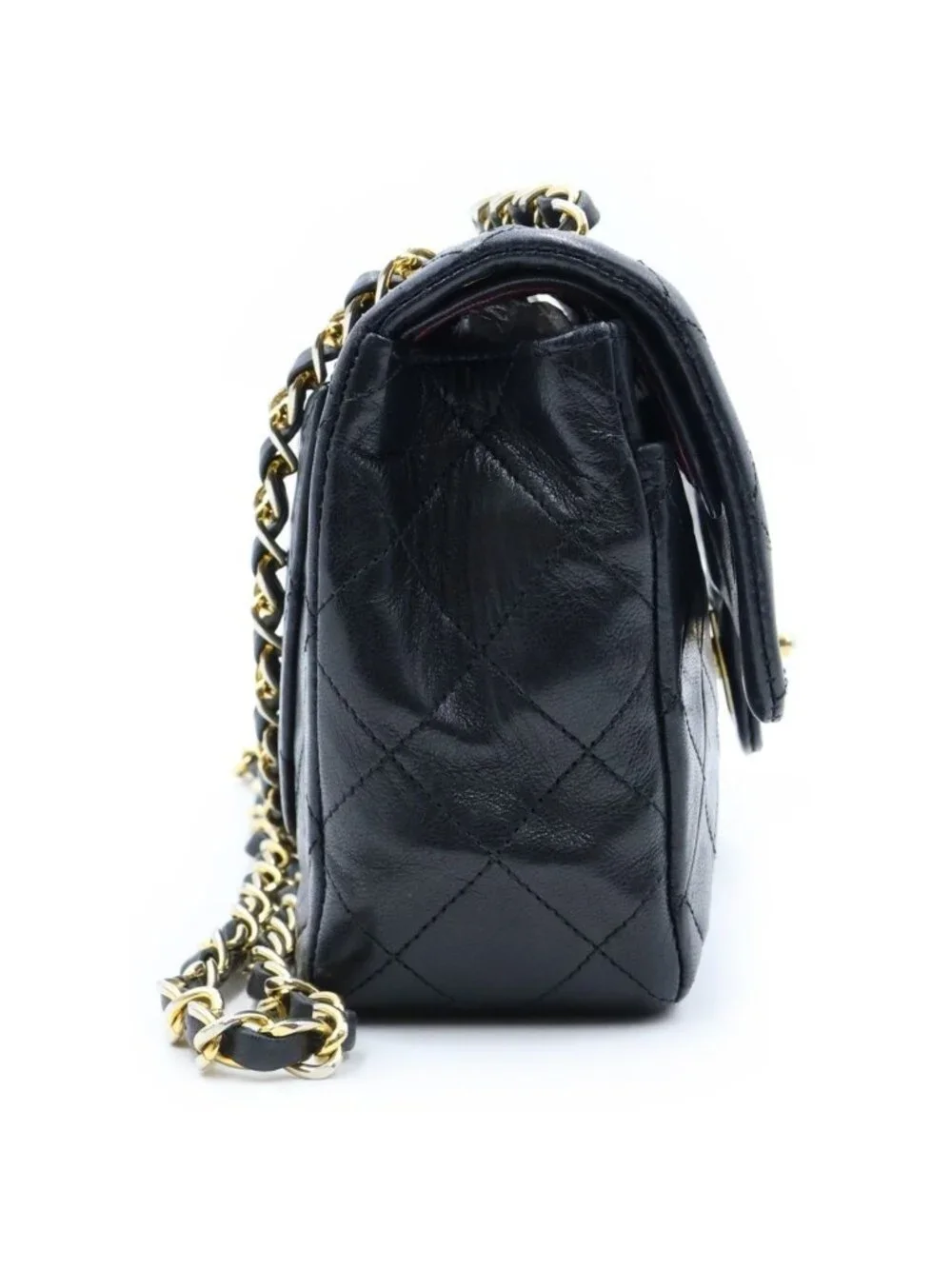 Chanel Quilted 23 Double Flap Chain Shoulder Bag Black Lambskin Gold